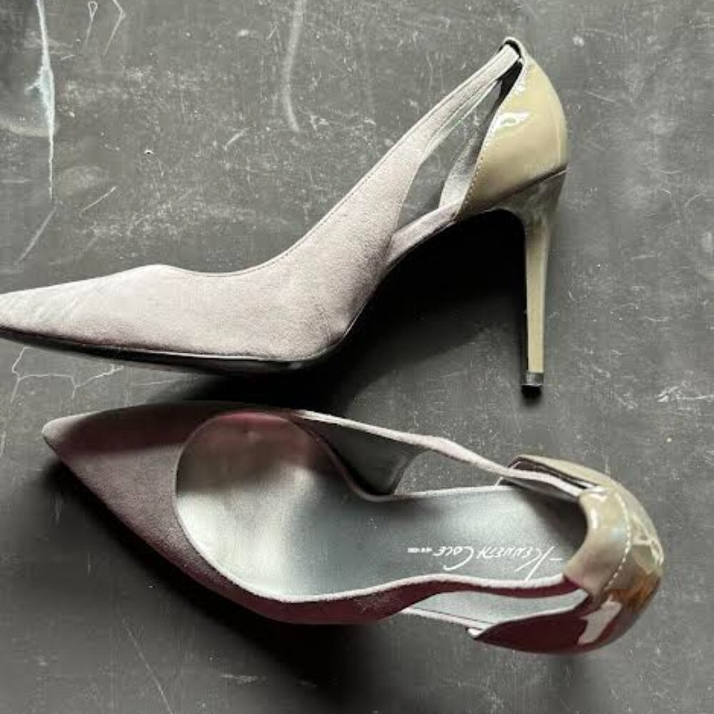 Kenneth Cole Pointed Toe Grey Suede & Leather Pumps size 10M